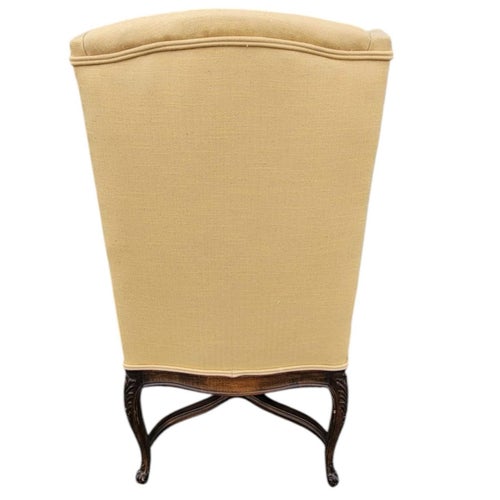 1930s French Country Wingback Chair Hand-Carved Walnut, Newly