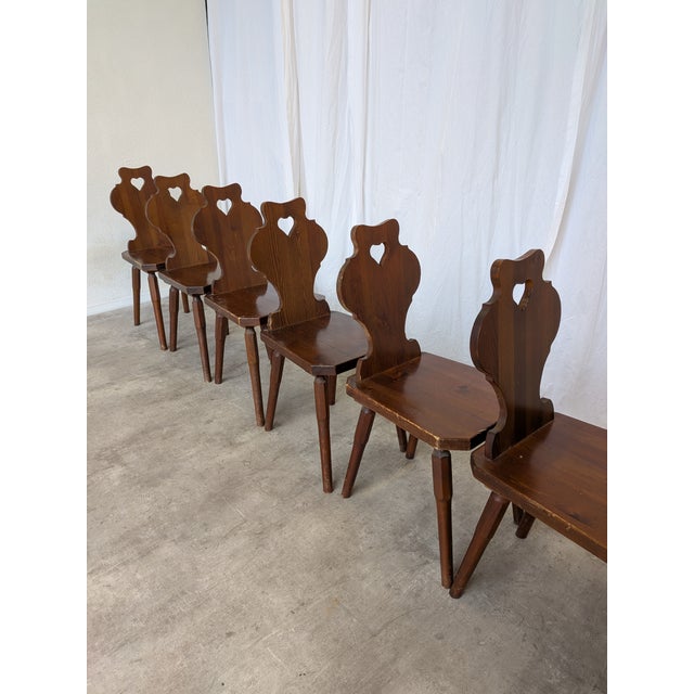 Vintage Tyrolean Farmhouse Chairs with Heart Cutouts, 1970s, Set of 6 For Sale - Image 17 of 18