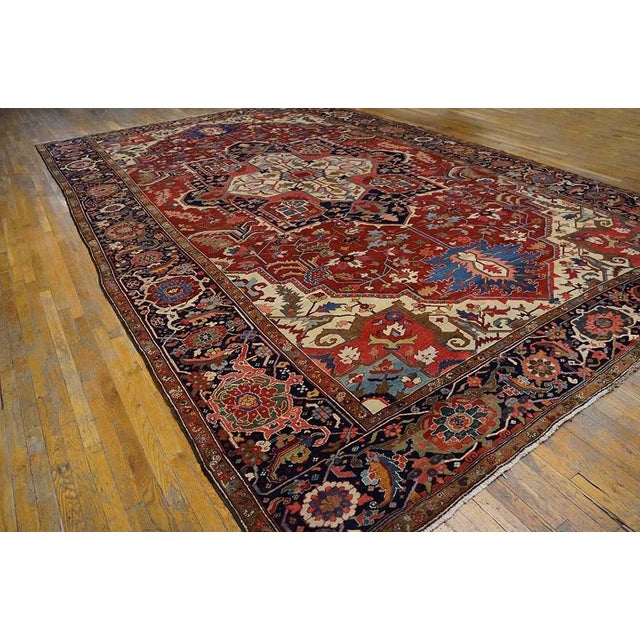 1900s Red Ivory Medallion Antique n.w. Persian Serapi Rug 11'8" X 18'10" Handknotted Wool Carpet For Sale - Image 4 of 11