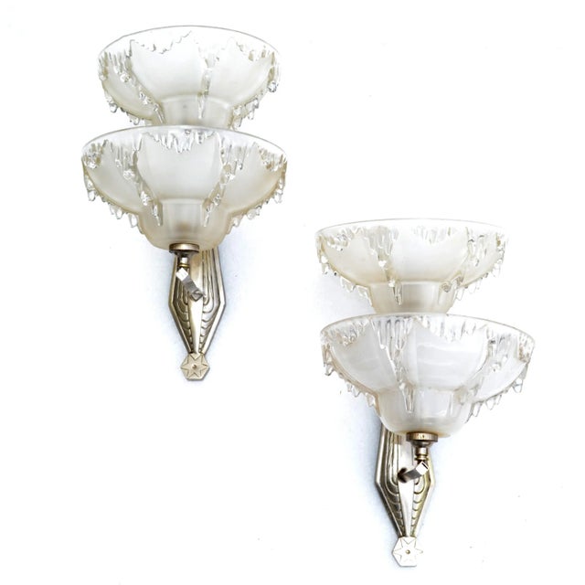 Barovier & Toso Barovier Blown Murano Glass & Steel Wall Sconces Italy Mid-Century Modern, Pair For Sale - Image 4 of 13