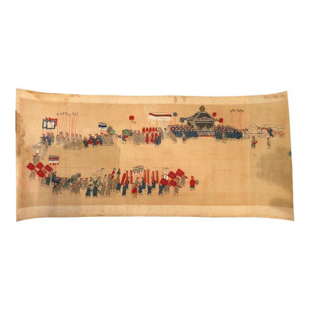 Antique Chinese Hand Painted Funeral Procession Scroll Painting Qing Dynasty Art For Sale