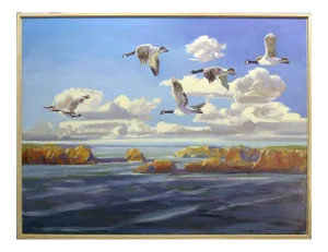 1980s "Fresh Air Flight - Southbound" Oil Painting by Edward Walker, Framed