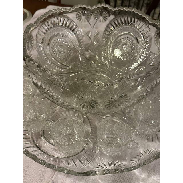 1950s Large Pressed Glass Punch Bowl Set - 13pcs For Sale - Image 4 of 14