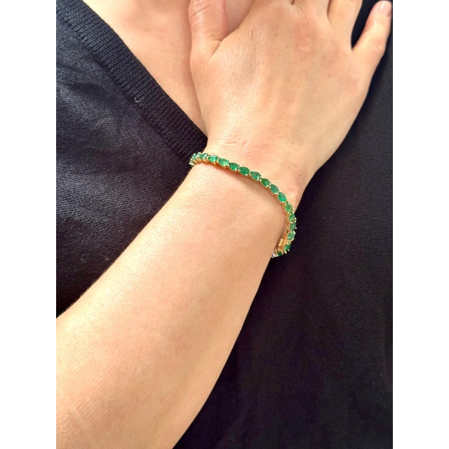 16 Ct Natural Pear Shape Emerald Cocktail Tennis Bracelet 14 Kt Yellow Gold 7" For Sale - Image 13 of 18