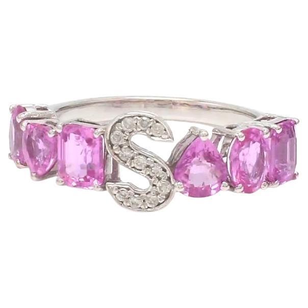 Early 21st Century Natural 2.66 cts pink sapphire & 0.06 cts diamond S alphabet ring in 18k gold For Sale - Image 5 of 18