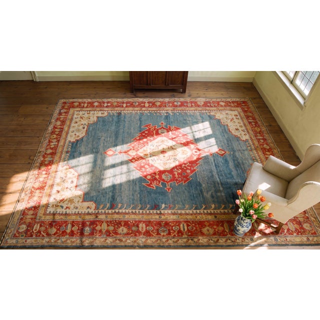 Refined Oushak Antique Turkish Angora Rug With Lovely Cross in the Center in Medallion Pattern For Sale - Image 14 of 15