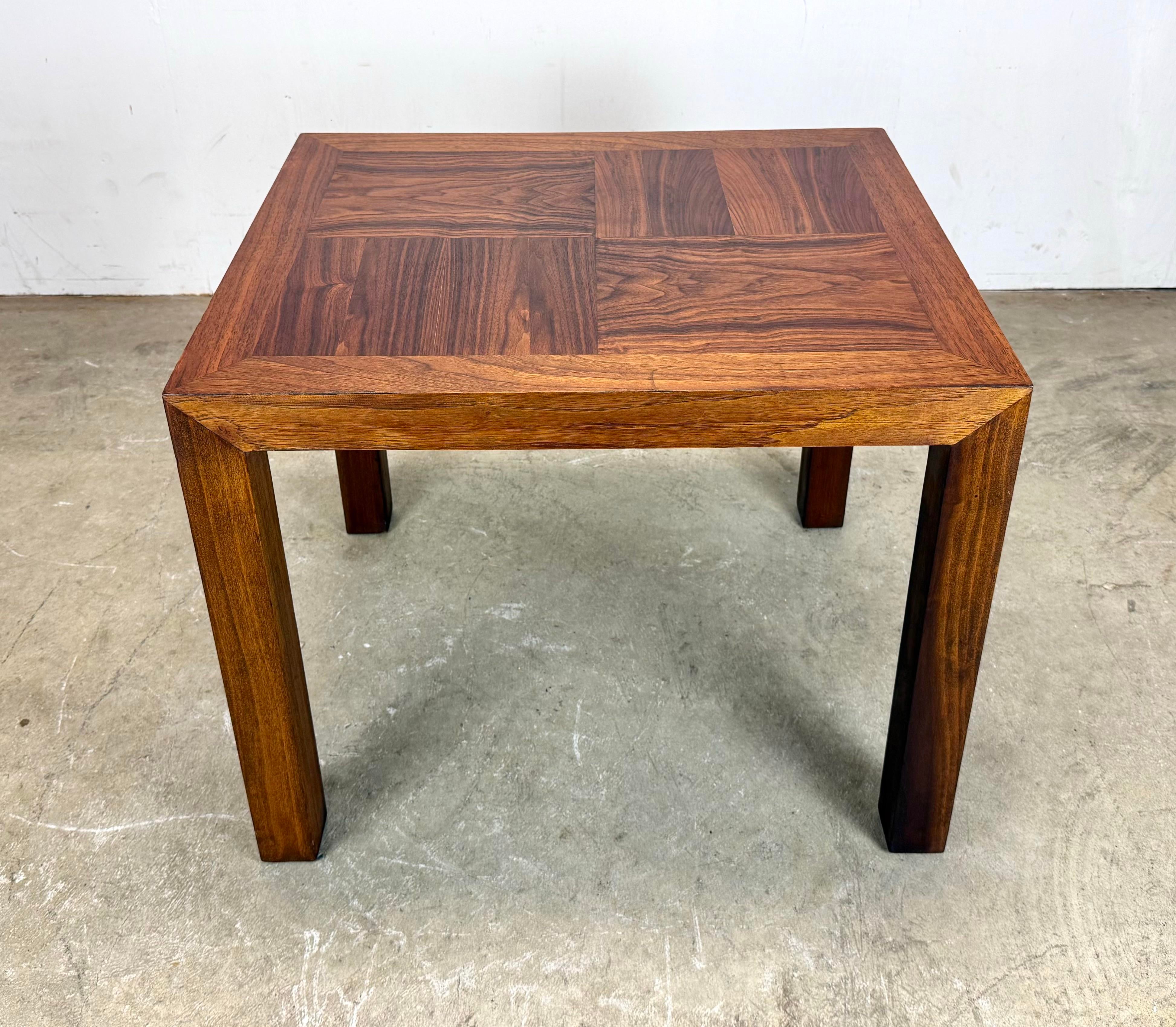 1970's Mid Century Modern Walnut Parquet Parsons-Style Side Table