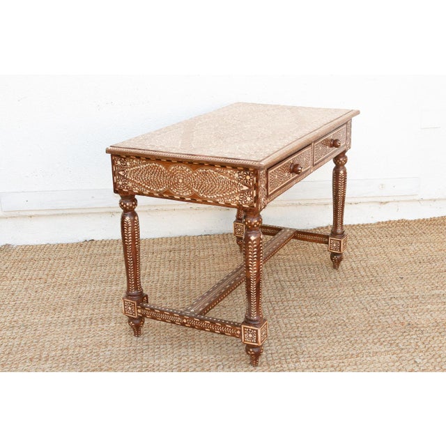 Wood British Colonial Scalloped Inlay Design Writing Desk For Sale - Image 7 of 13