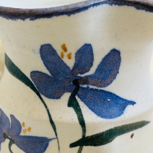 Gray Blue Iris Studio Pottery Pitcher Signed Steinman For Sale - Image 8 of 12