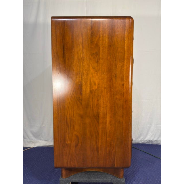 Vintage Art Deco-Style Walnut 5-Drawer High Chest of Drawers For Sale - Image 9 of 14