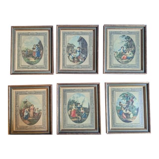 1940s Set of 6 Small Framed Sidney Z Lucas Prints - Months of the Year - English Country Pastoral Art For Sale