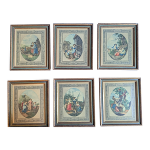 1940s Set of 6 Small Framed Sidney Z Lucas Prints - Months of the Year - English Country Pastoral Art