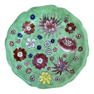 Vintage Vietri Handpainted Green Floral Dinner Plate For Sale