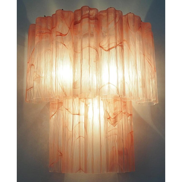 Murano Glass Tube Wall Sconces with 13 Pink Alabster Glass Tube, 1990s, Set of 2 For Sale - Image 16 of 17