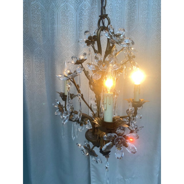 Vintage Circa 1920 French Crystal Flowers Chandelier For Sale - Image 9 of 13