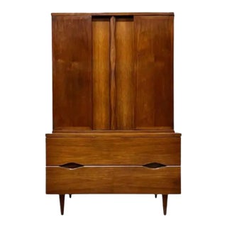 Mid-Century Modern American of Martinsville Walnut High Boy Dresser or Armoire For Sale