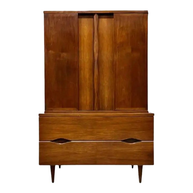 Mid-Century Modern American of Martinsville Walnut High Boy Dresser or Armoire For Sale