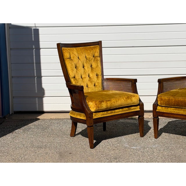 Pair of Vintage Mid-Century Hollywood Regency High-Back Velvet Fireside Chairs For Sale - Image 12 of 12