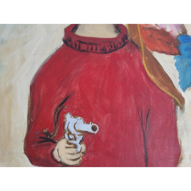 1950s Mid Century Modernist Oil Portrait Painting by Woodstock Art Colony Artist Carolyn Haeberlin 1956 "Indian" For Sale - Image 5 of 18