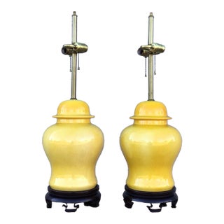 1960s Norman Perry Mid-Century Modern Yellow Table Lamps, Pair For Sale