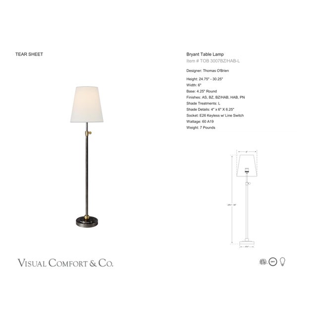 Thomas O'Brien by Visual Comfort Signature Bryant Table Lamp in Bronze and Hand-Rubbed Antique Brass with Linen Shade...