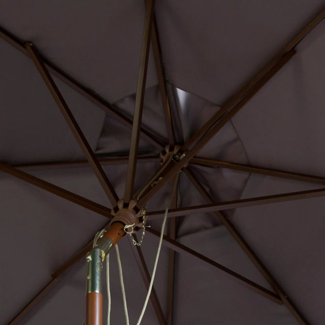 Modern 9 Ft Wooden Outdoor Umbrella in Grey For Sale - Image 3 of 4