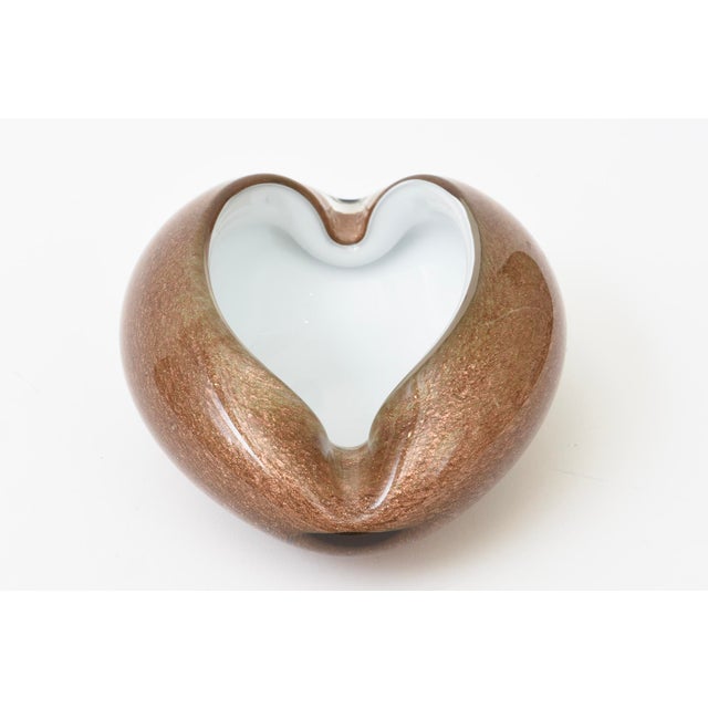 Mid-Century Modern Vintage Murano Style White Cased Copper and Gold Aventurine Murano Cinched Bowl or Ashtray 60's For Sale - Image 3 of 12