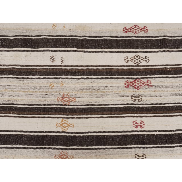 Textile 1970s Vintage Handmade Wool Cotton White Brown Runner Rug For Sale - Image 7 of 11