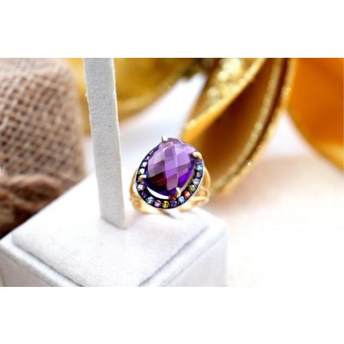 Gold Ring with Polished Tanzanites and Double Band For Sale - Image 5 of 7