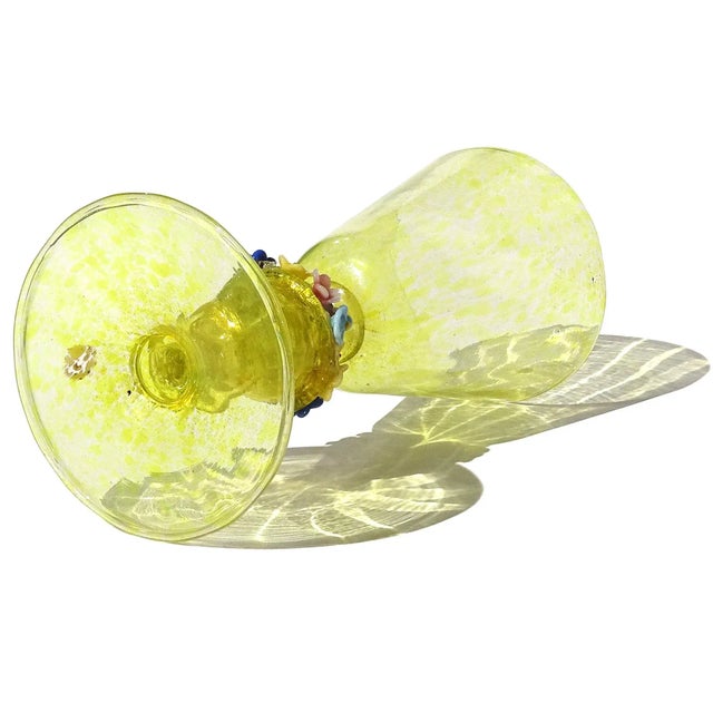 Glass Antique Venetian Murano Yellow Spots Basket of Flower Gold Fleck Italian Footed Drinking Glass Chalice For Sale - Image 7 of 7