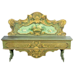 19th Century Italian Baroque Polychrome Cassapanca Wood Storage Hall Bench