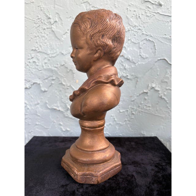 Early 20th Century Vintage Pair of Classical Child Busts on Pedestals – Boy & Girl Figurative Sculpture For Sale - Image 5 of 12