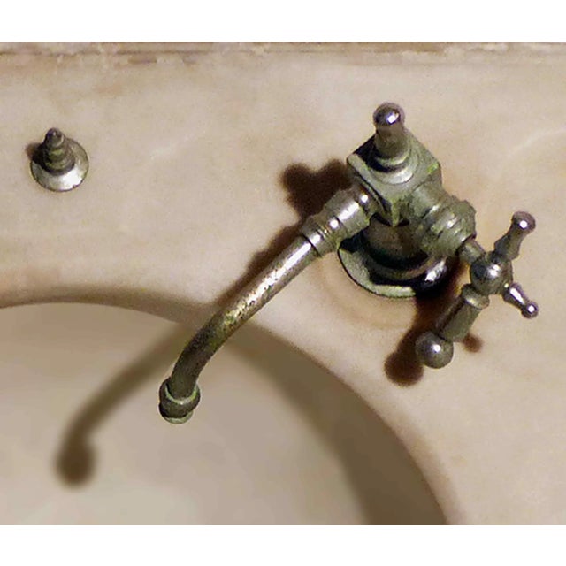 Traditional Marble Top Sink With Original Nickel Silver Faucets For Sale - Image 3 of 4