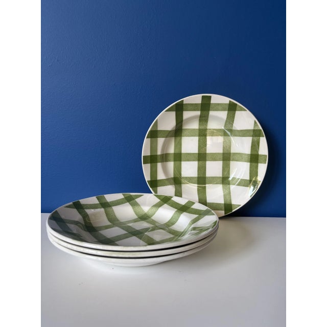 Vintage Green Square Soup Plates from the Moulin Des Loups Earthenware Factory, Set of 4 For Sale - Image 4 of 4