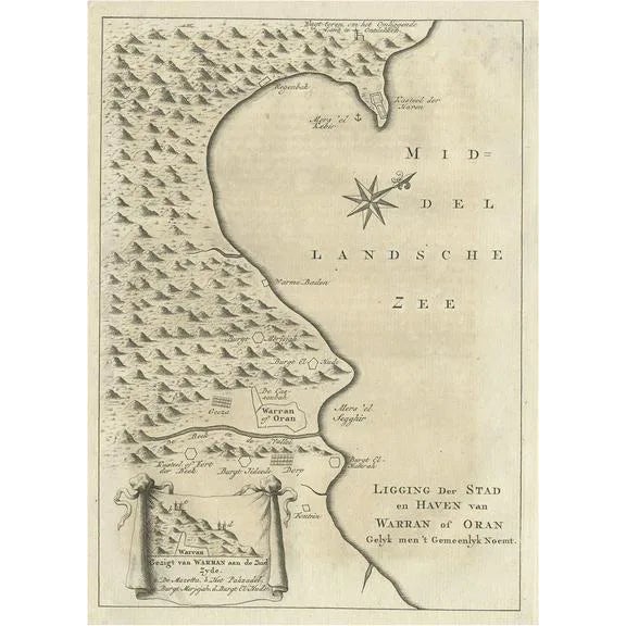Dutch Map of the City of Oran Warran, 1773 For Sale