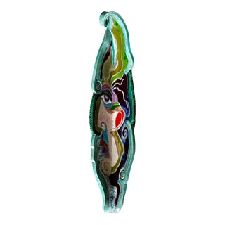 Vintage Boho Abstract Multicolor Portrait Pottery Bowl For Sale