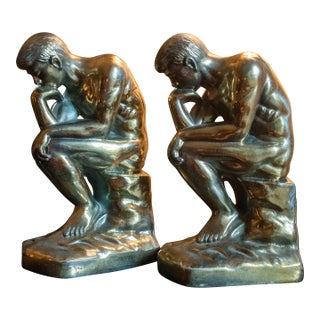 Vintage Rodin's the Thinker Bookends Library Study Decor- Set of 2 For Sale