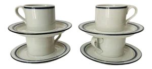 1990s Modern Dansk Bistro Christianhavn Blue & White Cups & Saucers Set- 8 Pieces