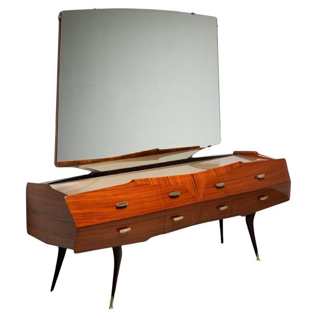 Italian Wood, Glass and Brass Credenza with Mirror, Italy, 1960s For Sale - Image 14 of 14