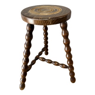 Vintage French Stool With Bobbin Tripod Base For Sale