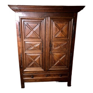 Antique French Louis XIII Raised Croisillons Motifs Armoire For Sale