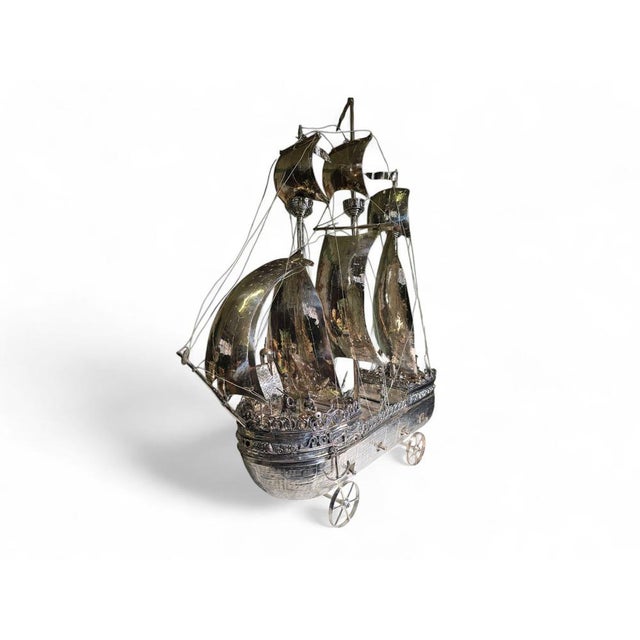 Metal English Silvered Metal Ship, 1880s For Sale - Image 7 of 18