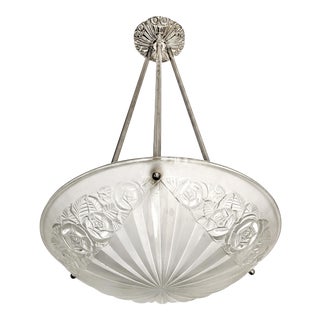 French Art Deco Pendant Chandelier by Degue For Sale