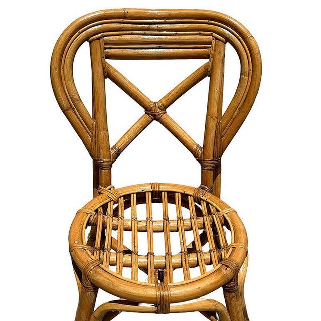 Wood 1950s Restored Mid-Century Rattan Dining Side Chairs With Heart Backs- Set of 3 For Sale - Image 7 of 10