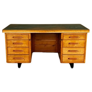 Mid-Century Desk with Green Top and Eight Drawers by Anonima Castelli for Castelli, 1950s For Sale