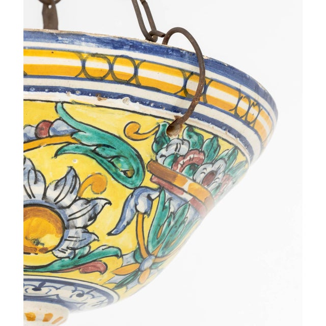 Modern Italian Majolica Sunflower Motif Hanging Planter For Sale - Image 3 of 5