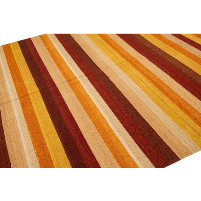 2020s Modern Kilim Handmade Multicolor Geometric Wool Rug For Sale In New York - Image 6 of 7