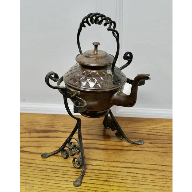 Antique Copper Kettle on Wrought Iron Stand For Sale - Image 6 of 8