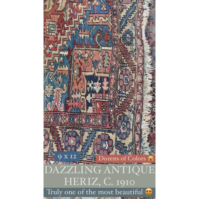 Antique Heriz Fantastic Personality & Colors, C. 1910-20's Rug 9 x 12 For Sale - Image 15 of 16