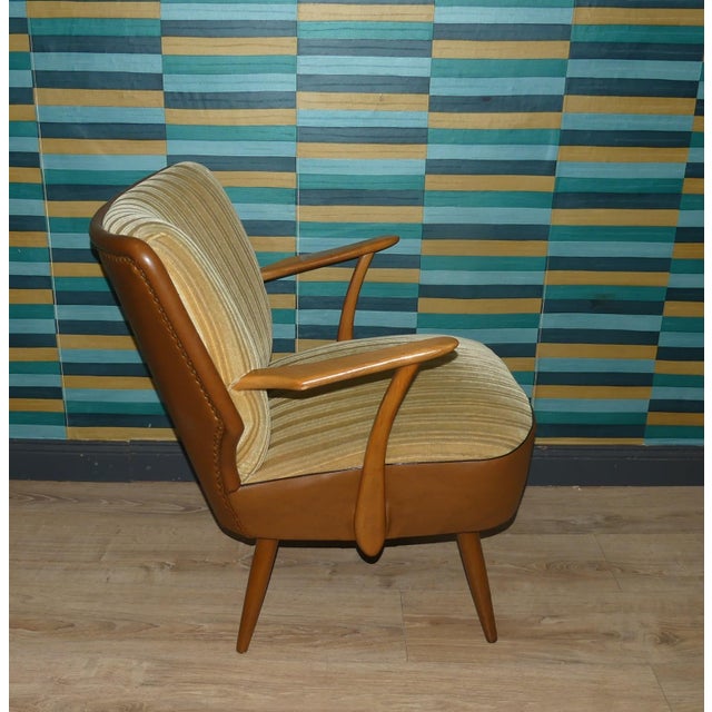 Mid-Century Modern Club Chair with Armrests and Back in Faux Leather, 1950s For Sale - Image 3 of 8